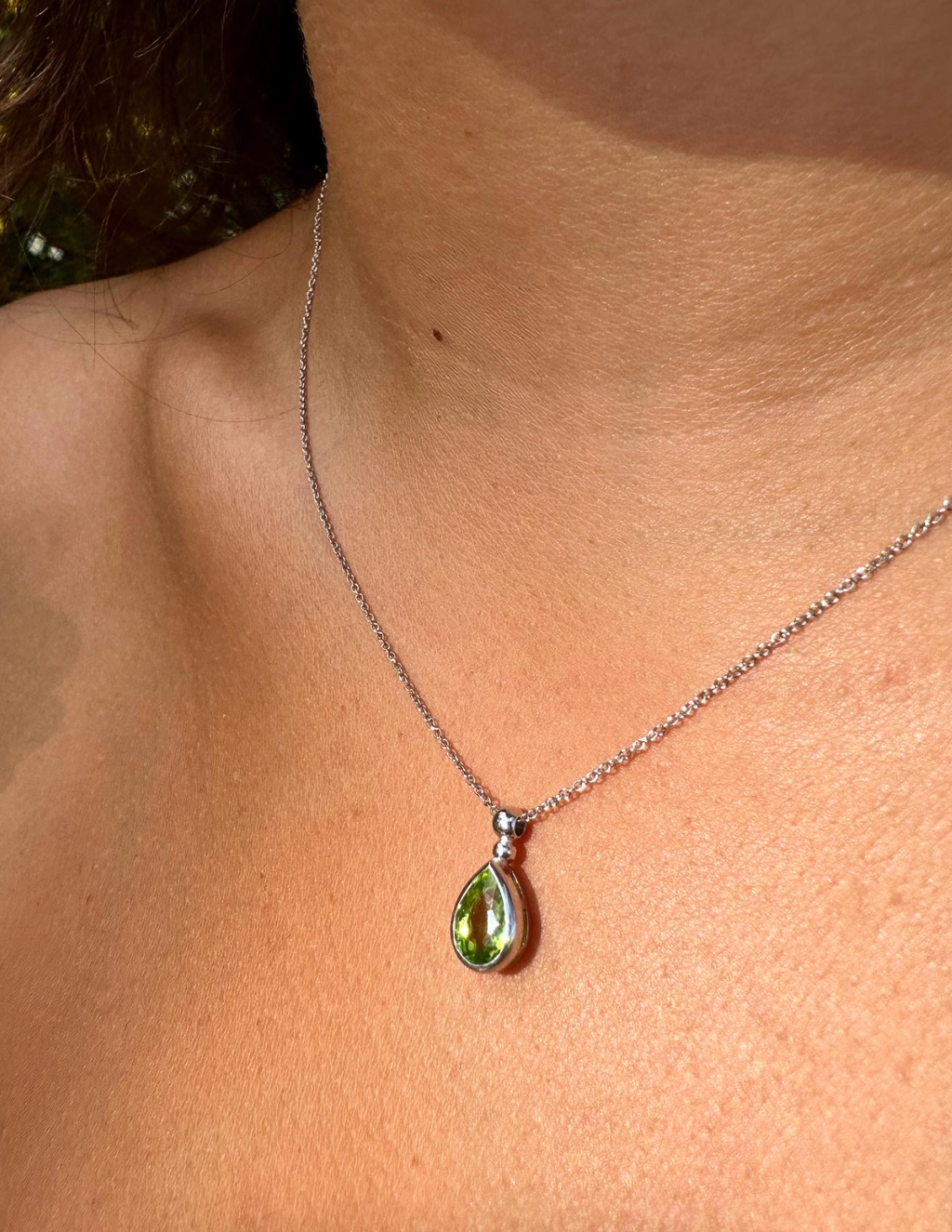Pearshape Peridot Bead Pendant Necklace
