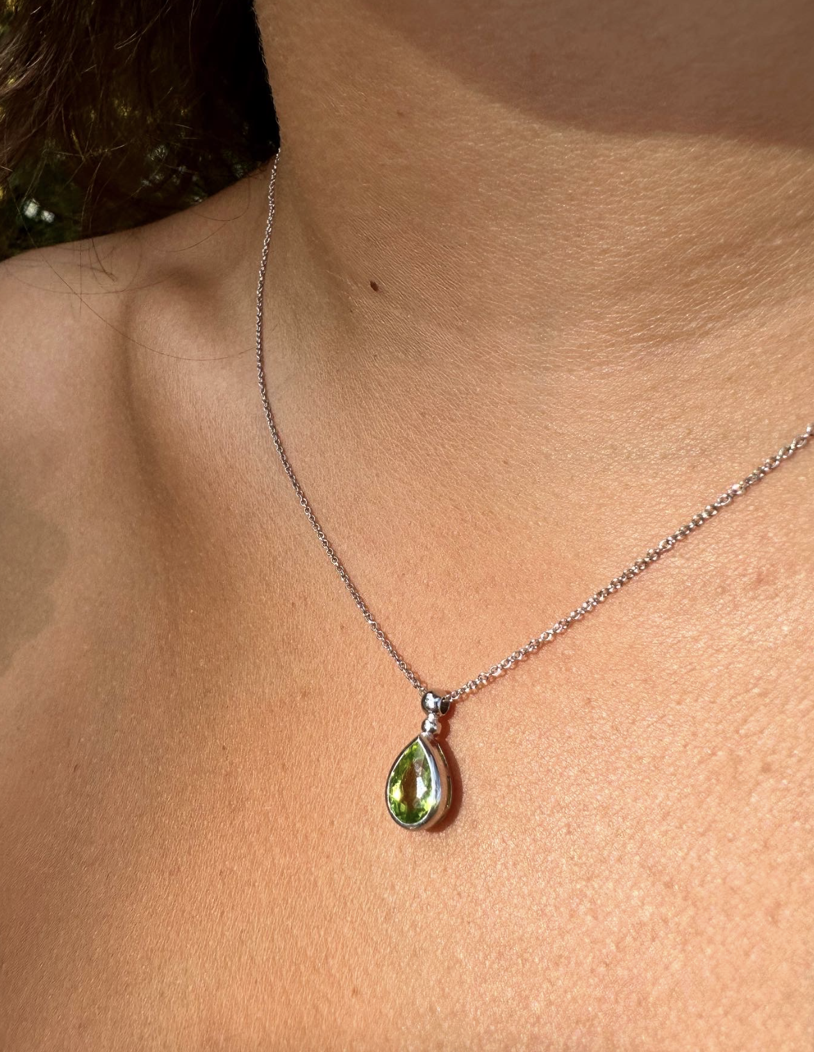 Pearshape Peridot Bead Pendant Necklace