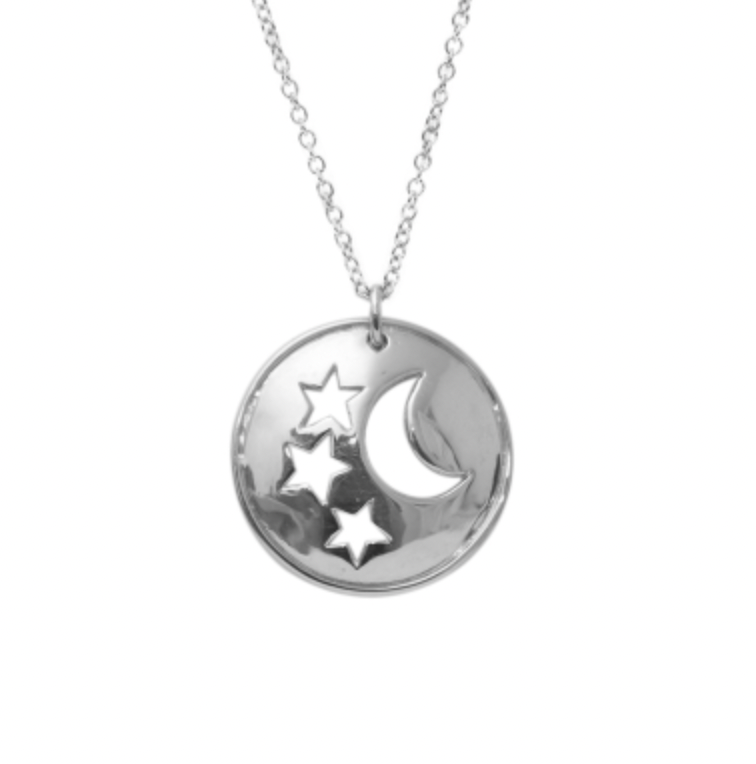 Moon and Stars Disc Pendant Necklace
